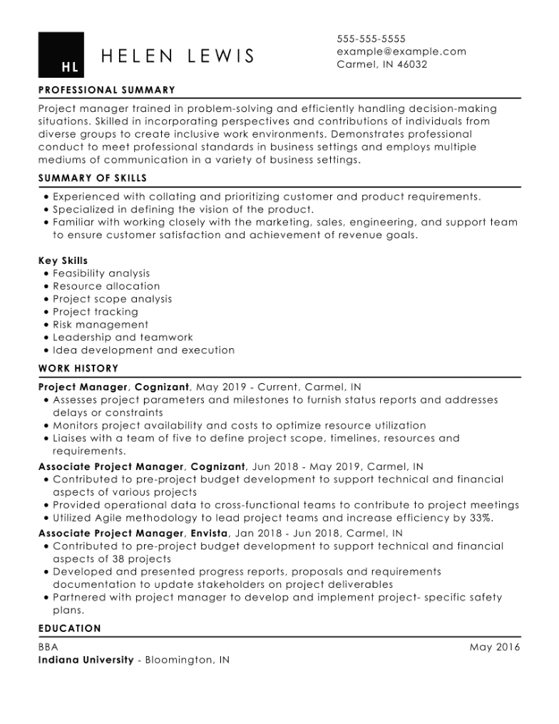 Project manager resume example