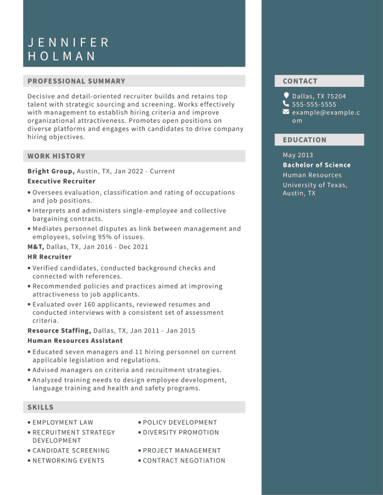 entry level recruiter resume sample