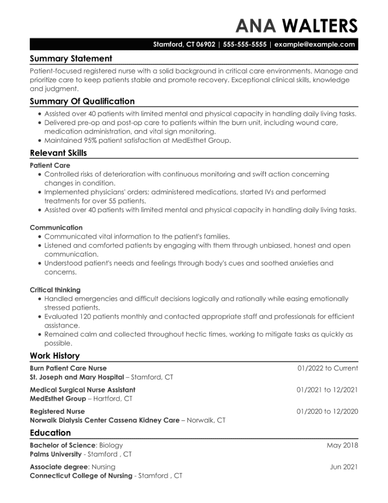 entry level nurse resume summary