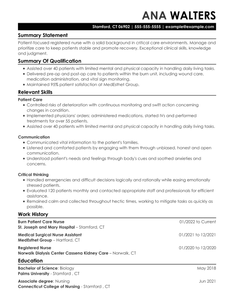 Registered Nurse Resume Example