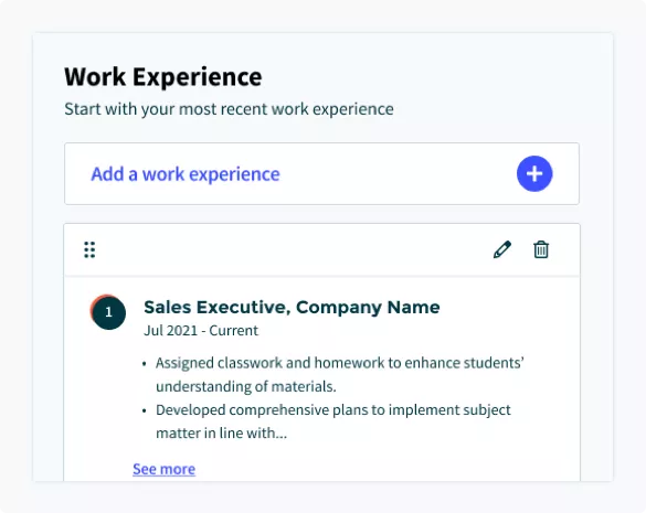 Resume builder example of how to add your work experience.