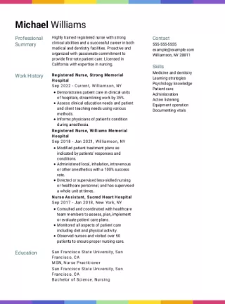 Creative resume builder Flapjack template with rainbow borders.