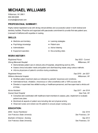 Modern resume builder Bedrock template with left justified header and sections.