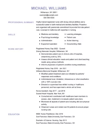 Modern resume builder template Craftsman with left column section headers.