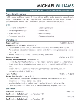 Professional resume builder Empire template with contact info header bar.