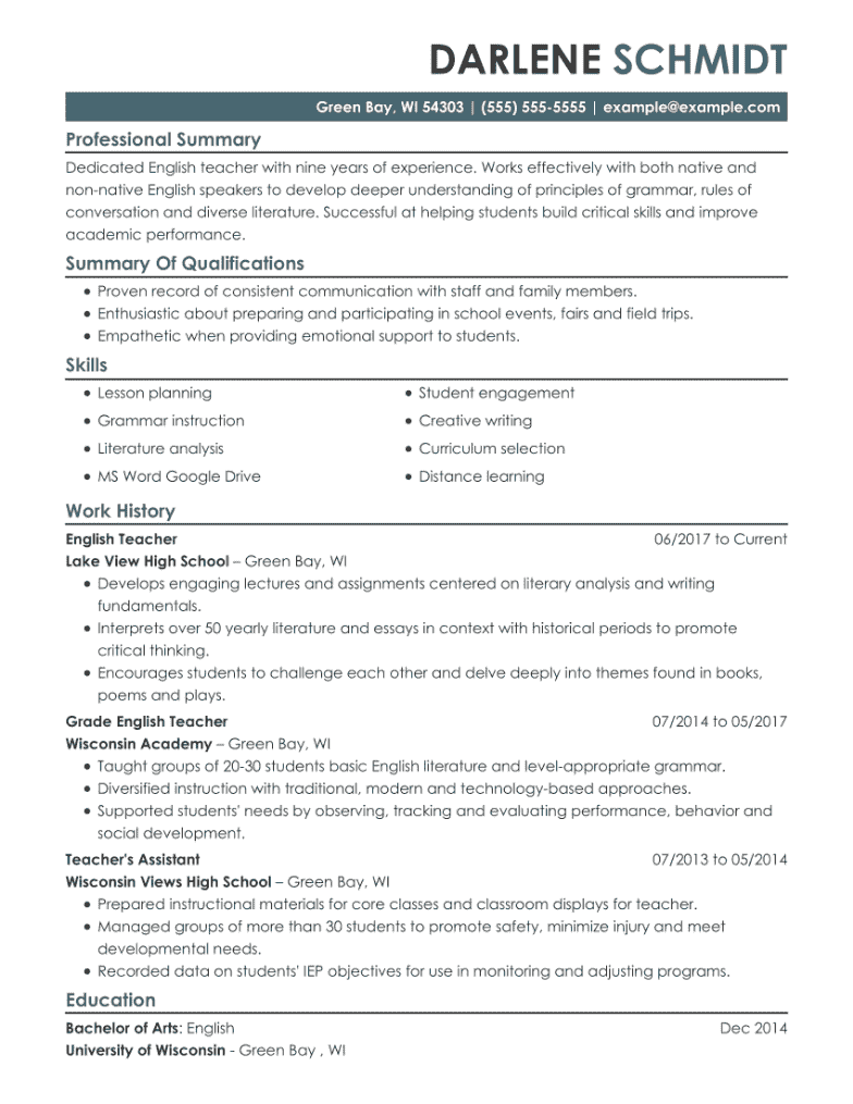 Educational CV example using the Empire template.