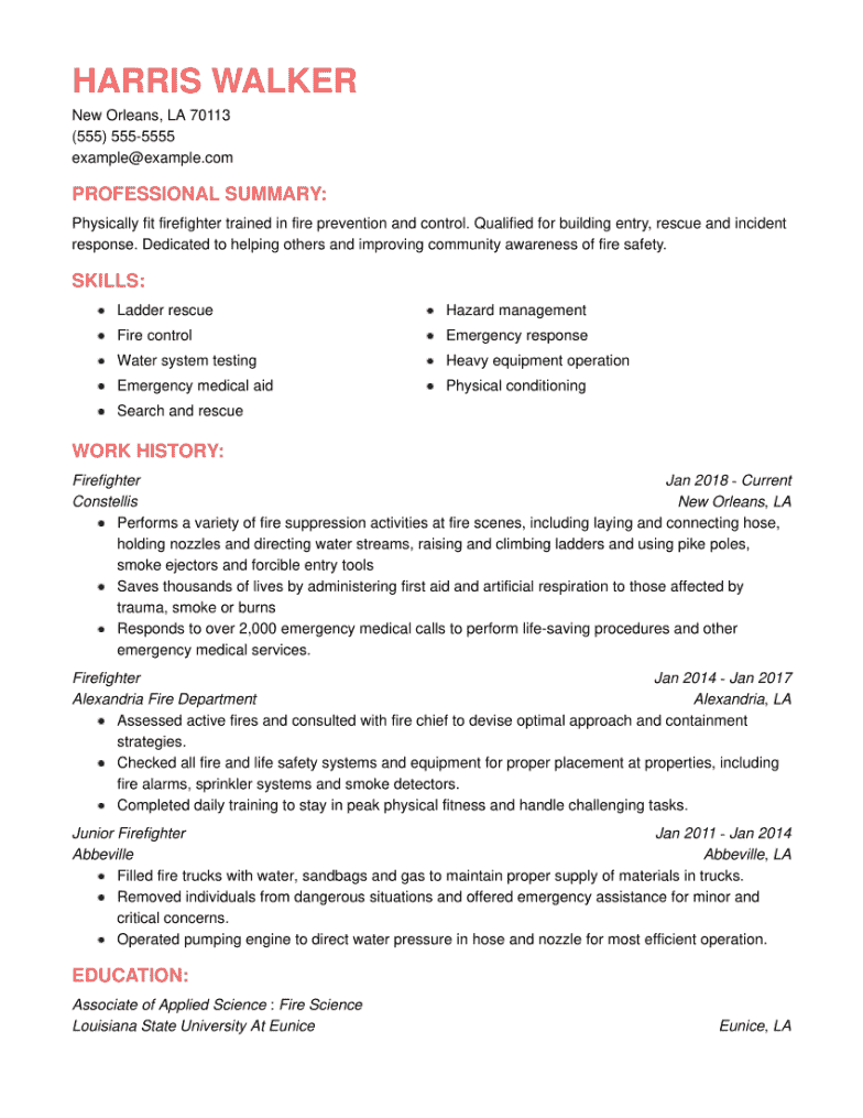 Fire Fighter CV example.