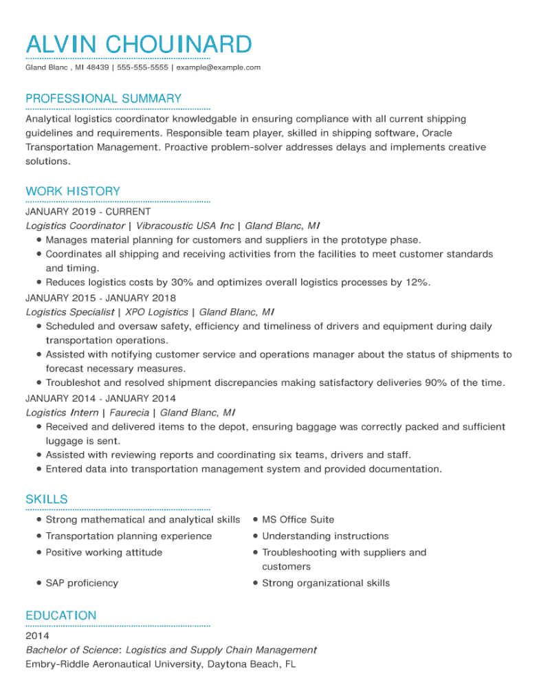 Logistics CV example using the Bedrock template.