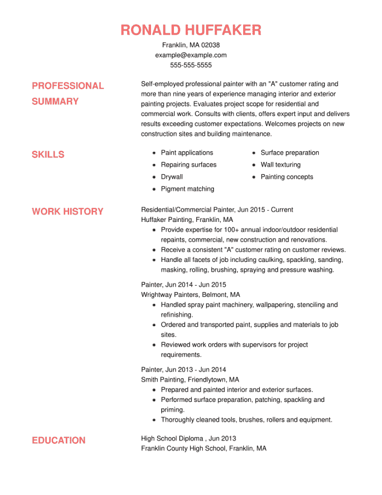 Self-Employed CV example using the Craftsman template.