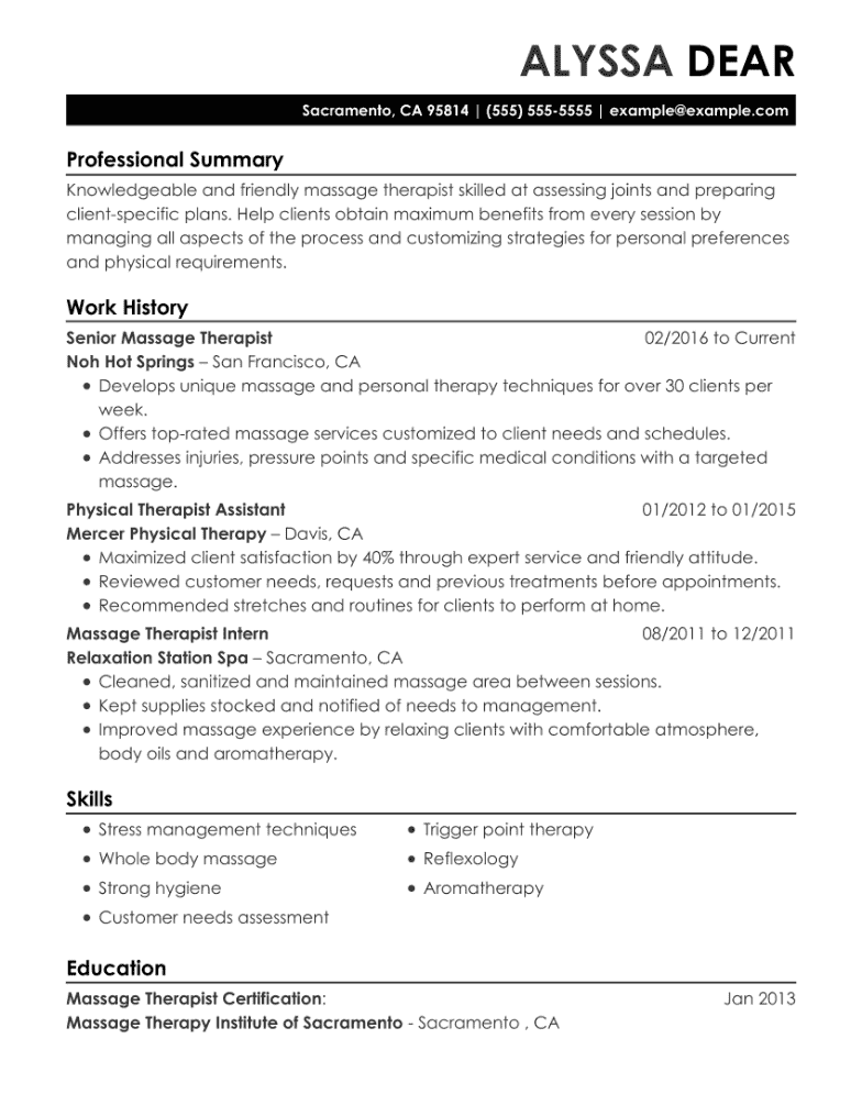 Chronological Resume formats example.