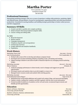 Combination resume formats color example.