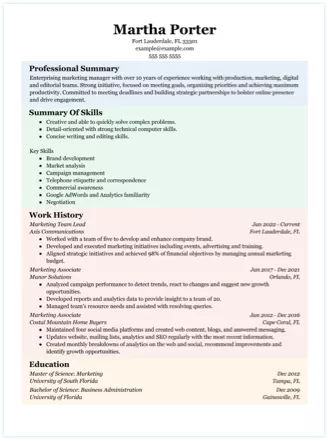 Combination resume formats color example.