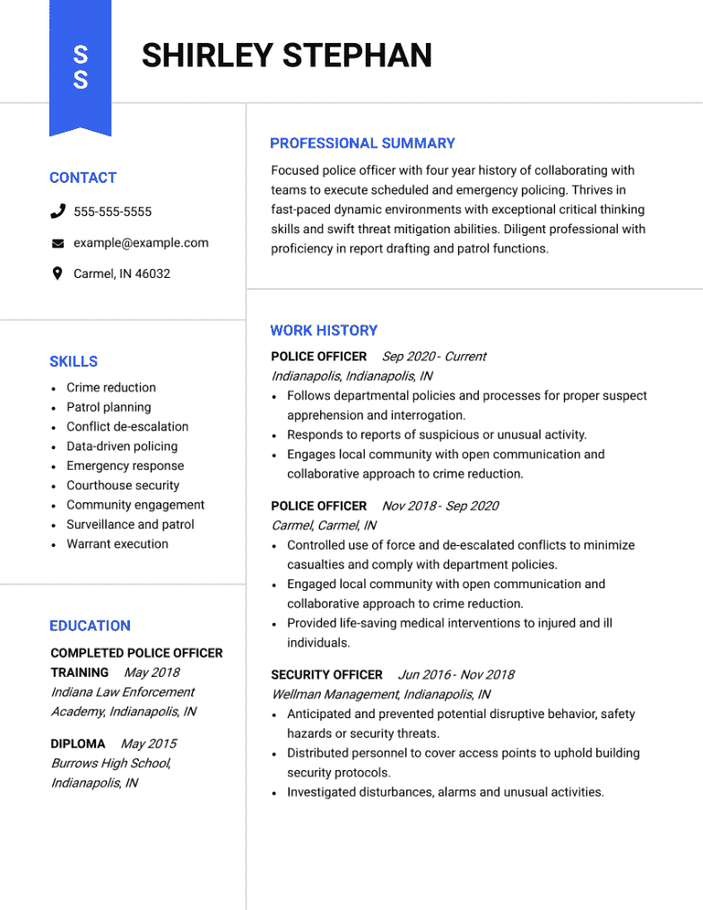 Police Officer Resume formats example.