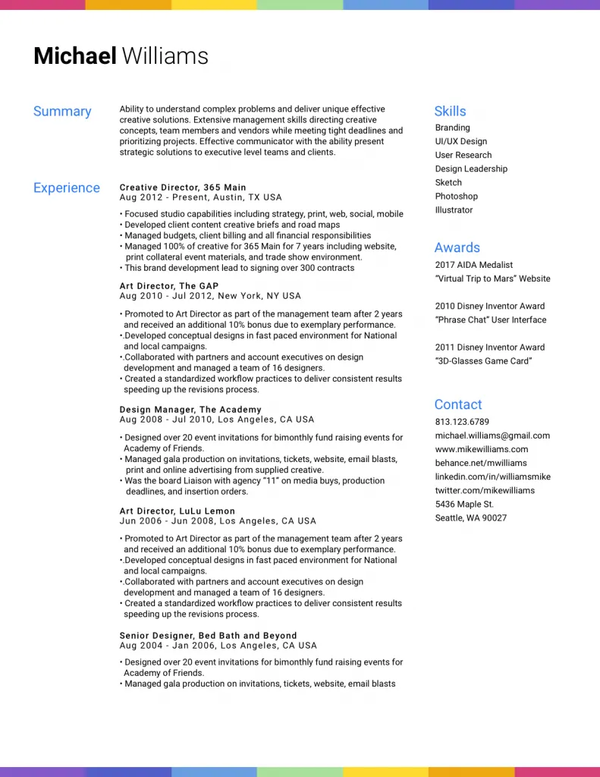 Resume example using the Flapjack resume template