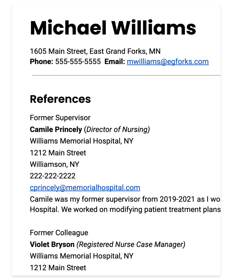 resume references