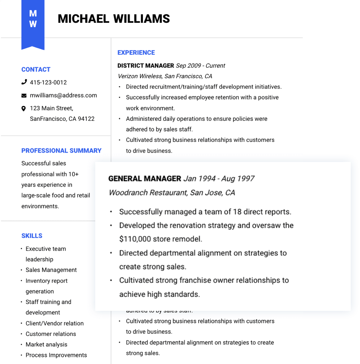 resume job descriptions