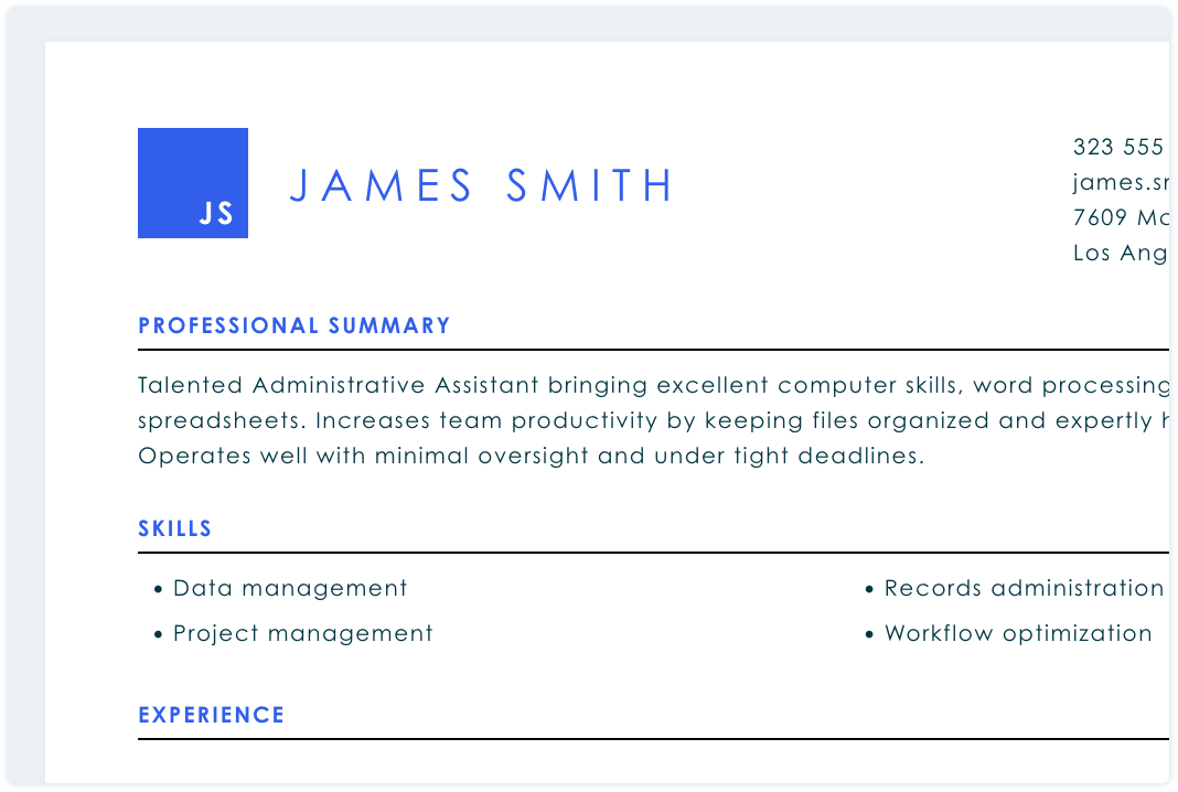 Resume with blue heading template