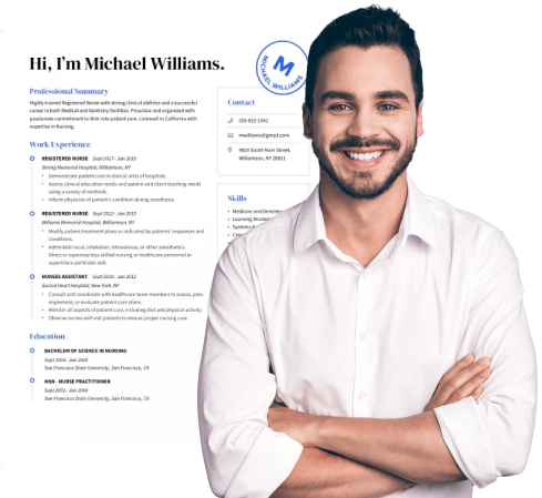 Man smiling after exploring resume examples.