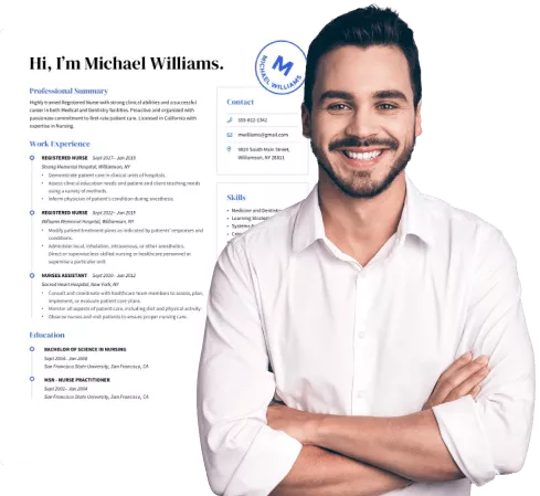 Man smiling after exploring resume examples.