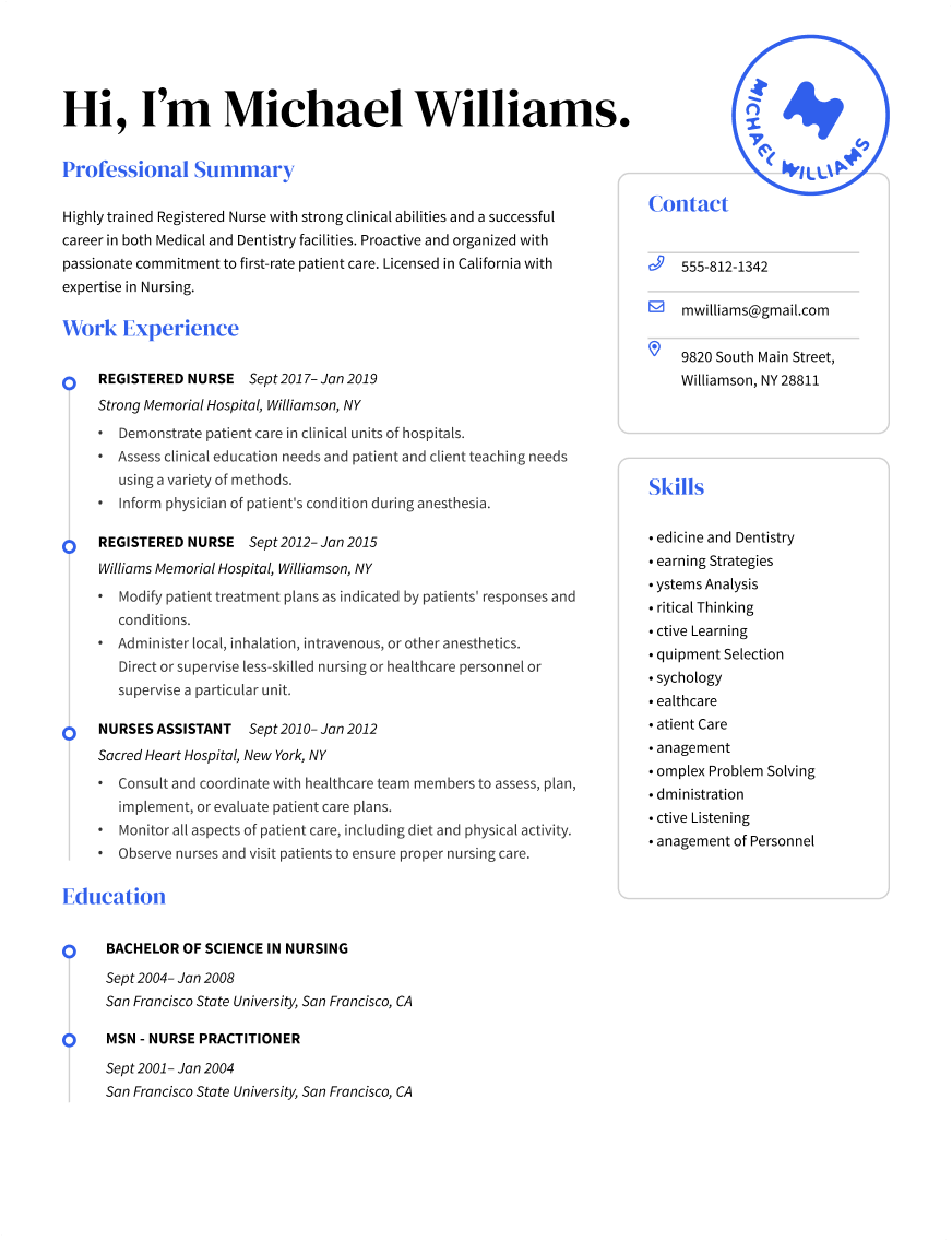 Resume Example document with blue flag.