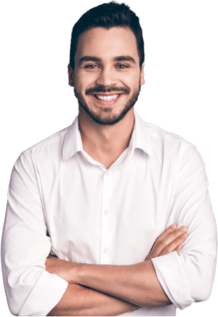 Man smiling after exploring CV examples.