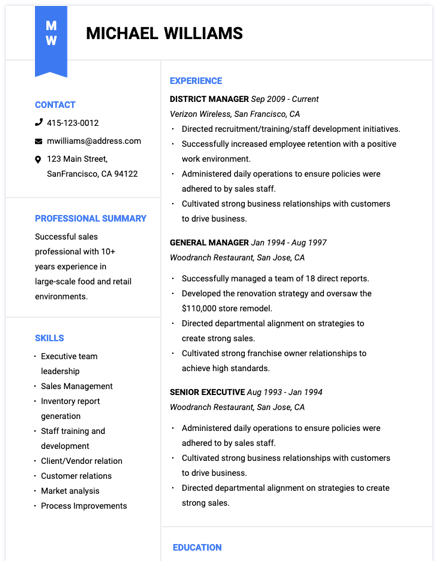 job description example resume