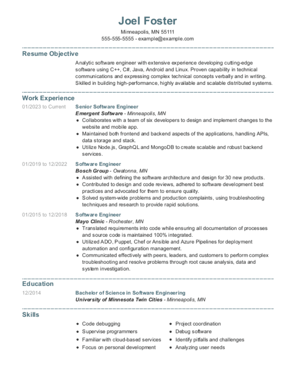 Engineer Resume Example