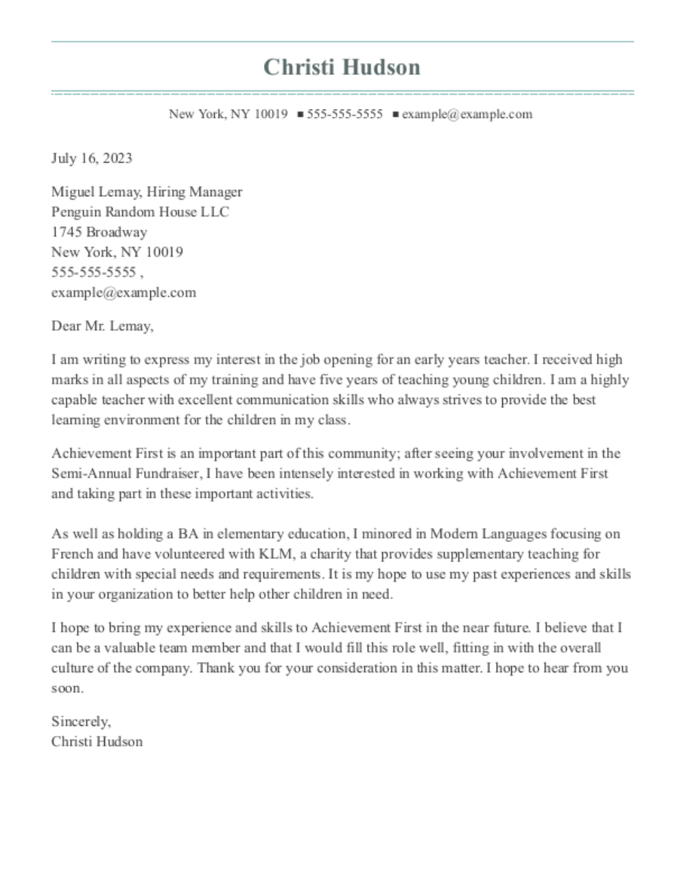 Traditional cover letter