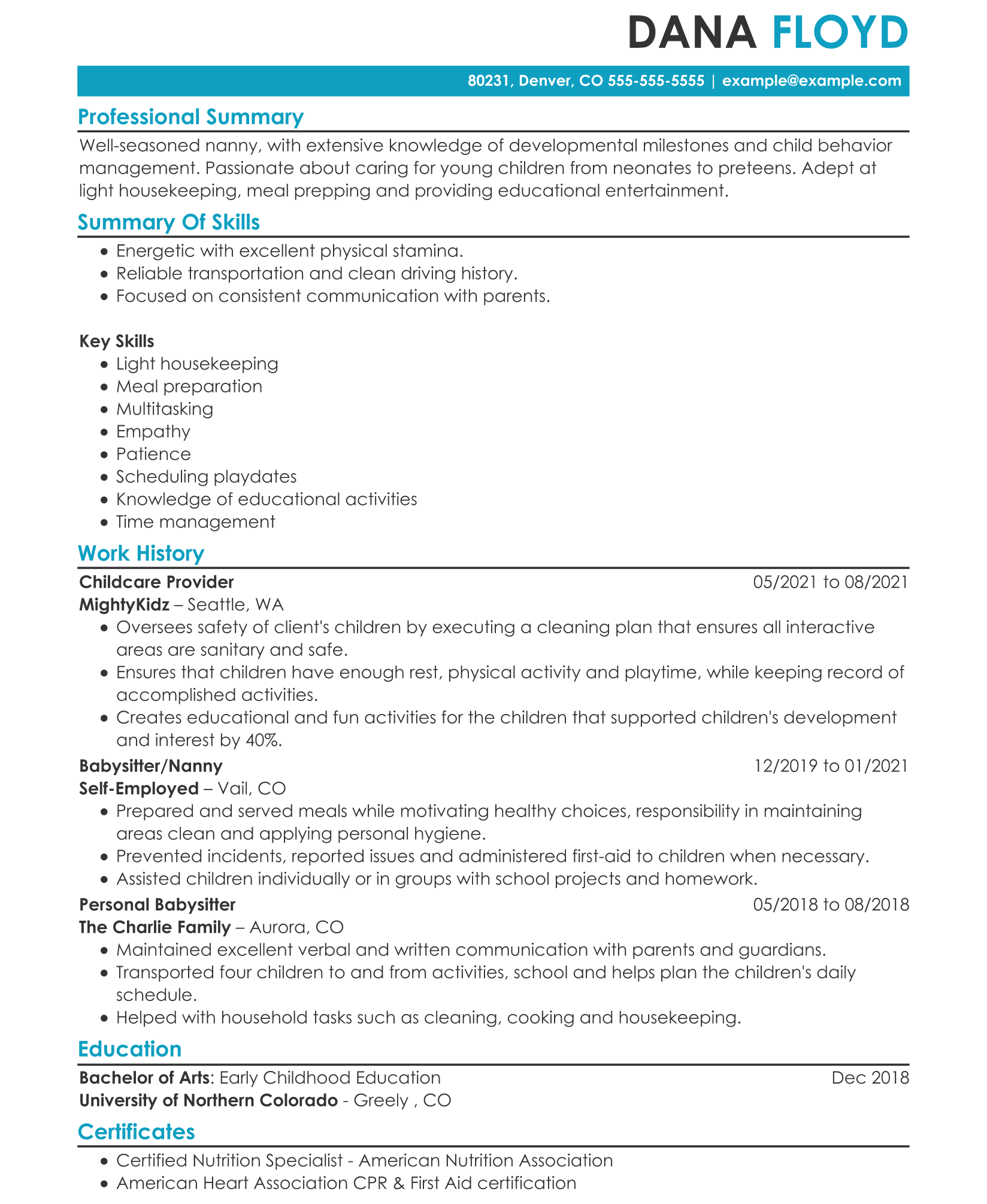 Caretaker resume example