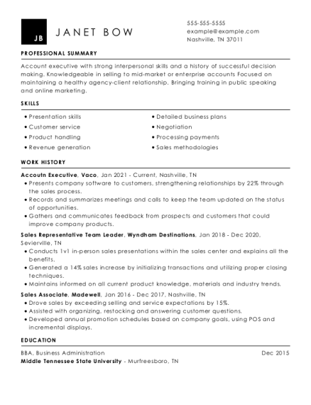 Account executive resume example