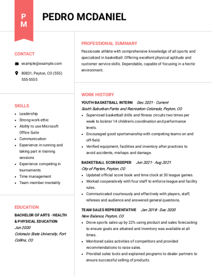 Athlete resume example