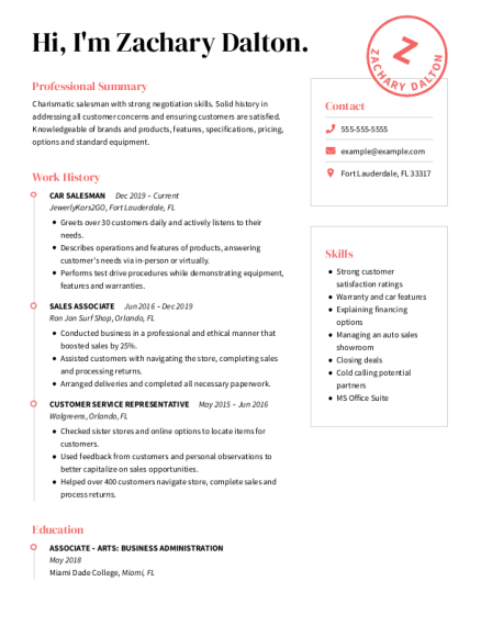 Sales resume example