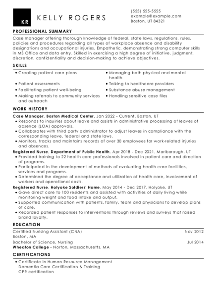 Case manager resume example