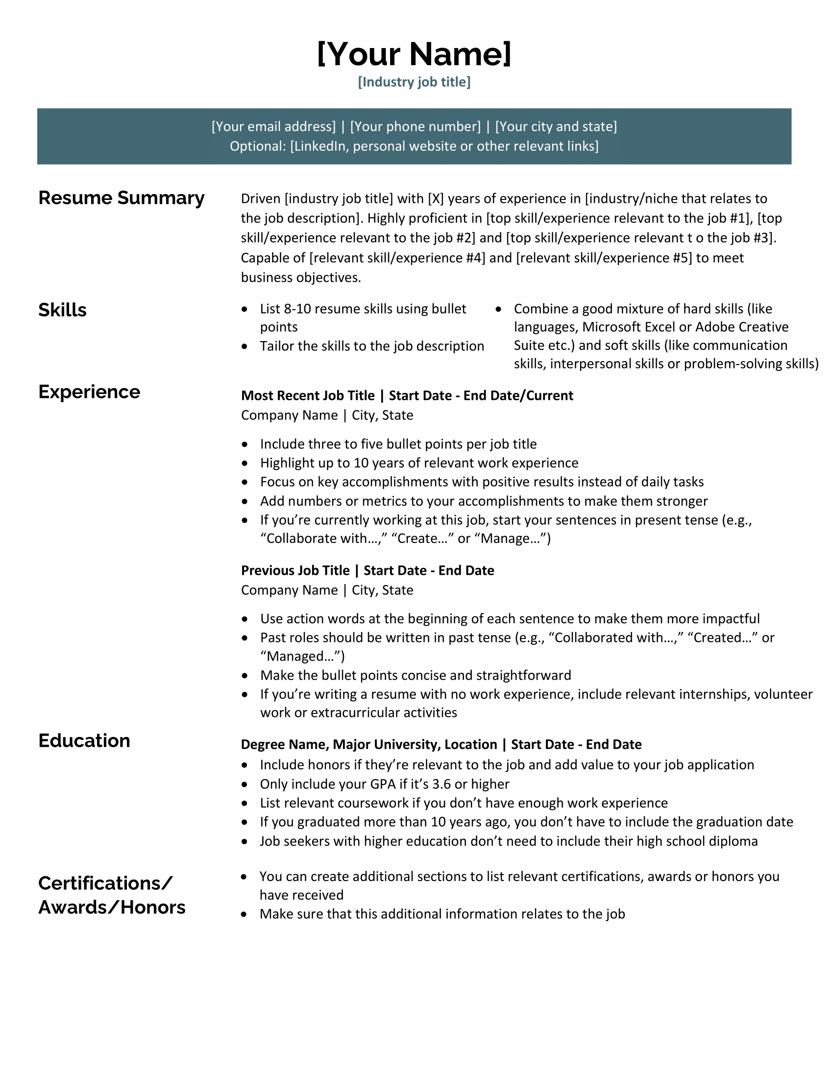 Free resume template felicity