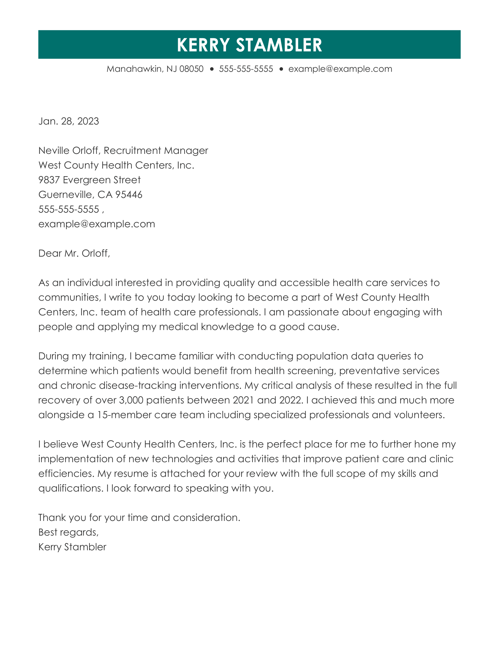 Non profit Cover Letter Example