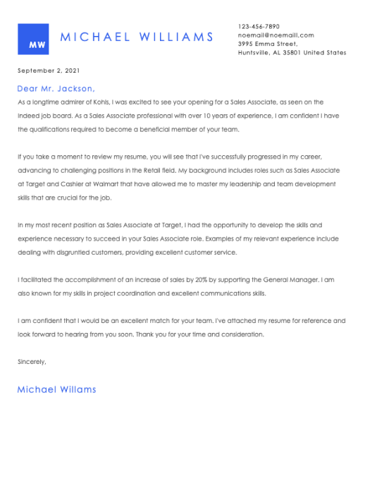 Blue cover letter Template