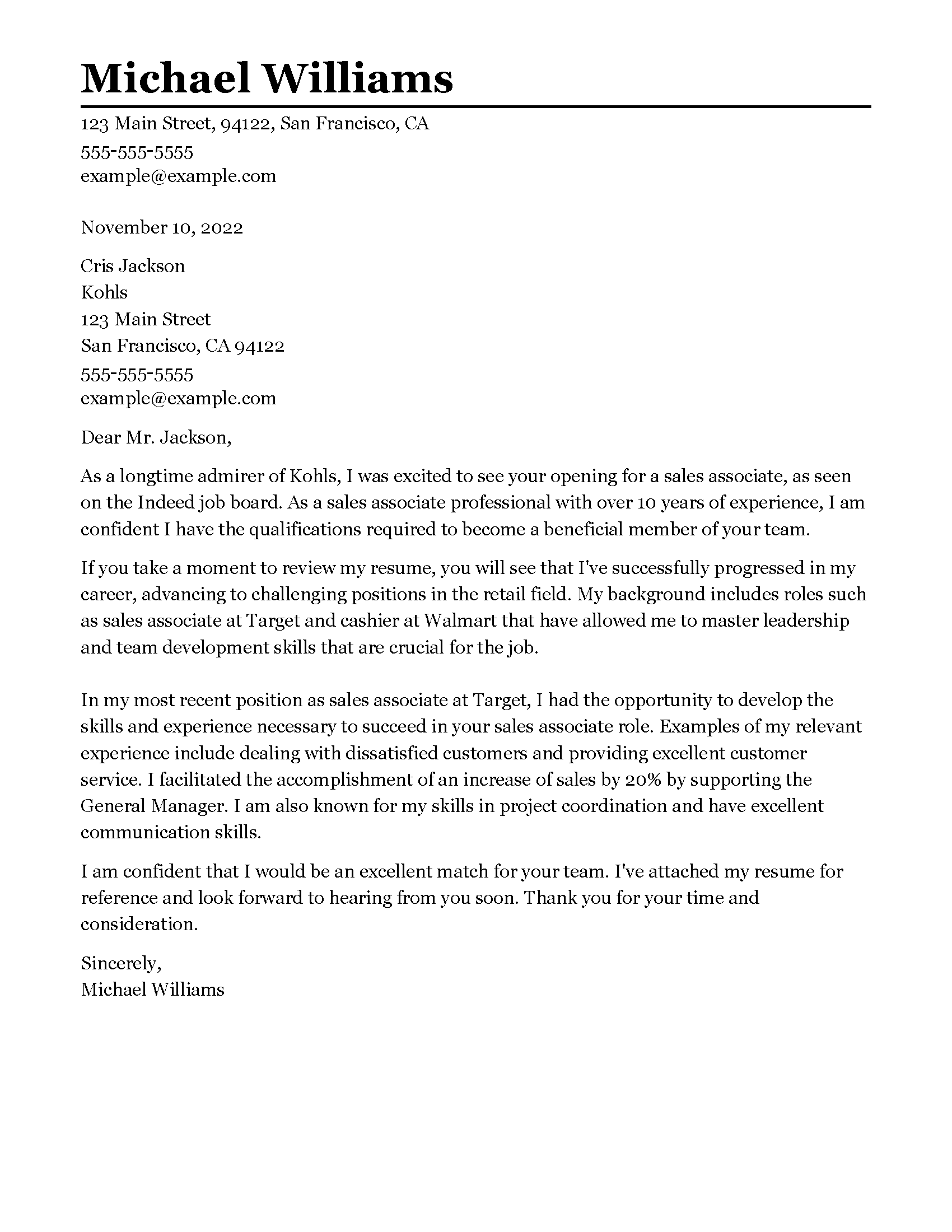 Classic cover letter format