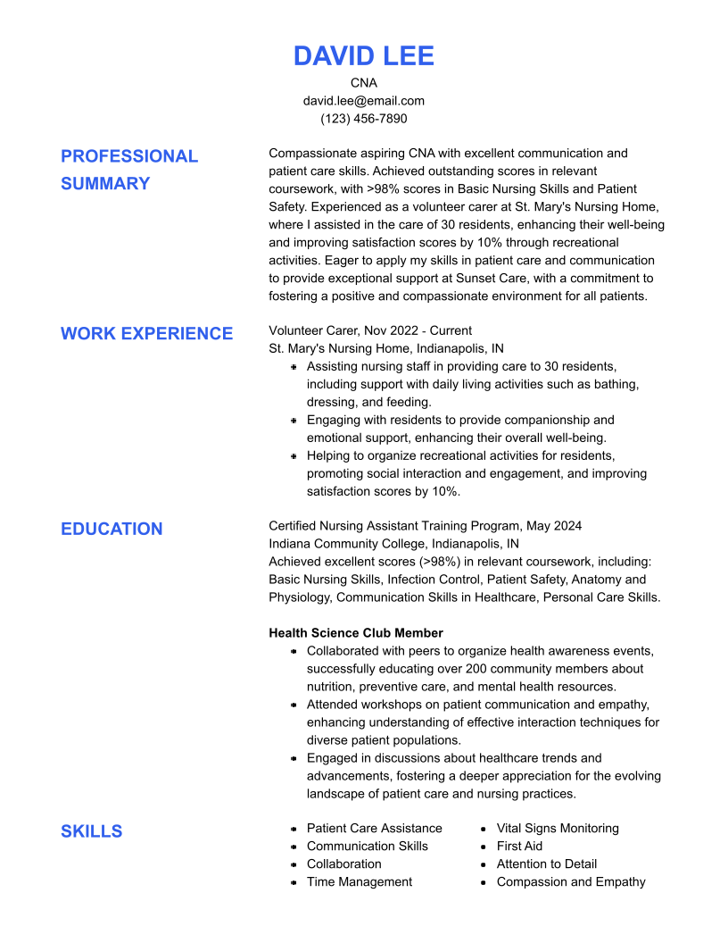 CNA resume example