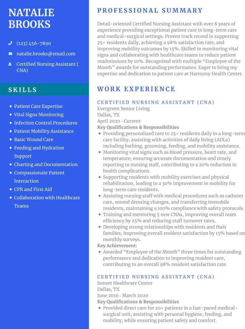 CNA resume sample