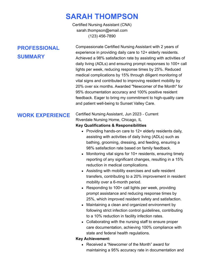 CNA resume template