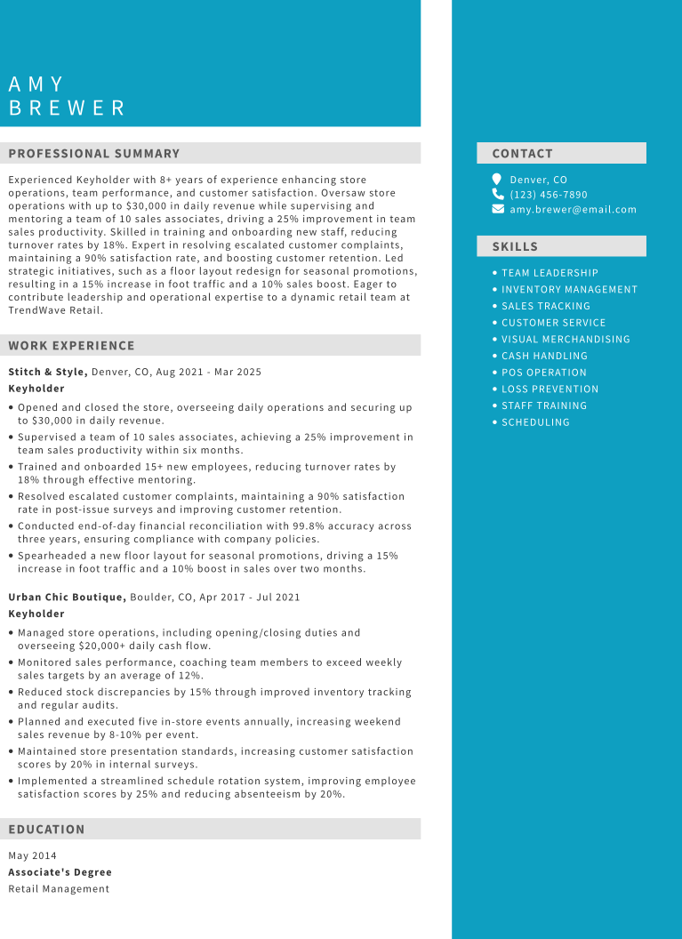 Retail resume template