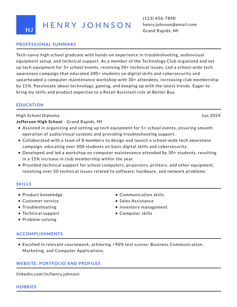 Retail resume example