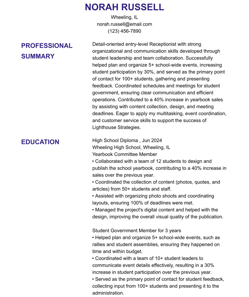 Receptionist resume template